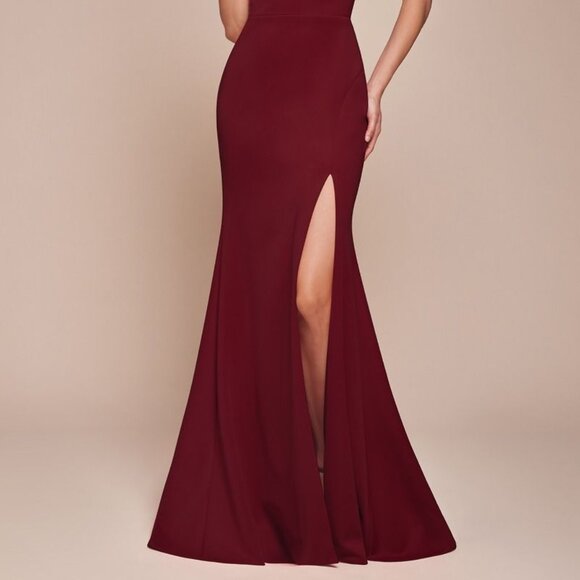 NEW FORMAL MAXI SLEEVELESS SHEATH SOLID V-NECK DRESS W/ HIGH LEG SLIT CD CH395 - Picture 5 of 6